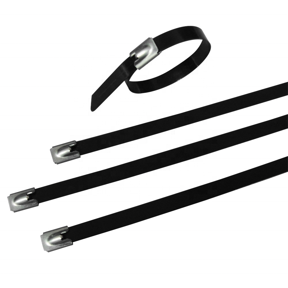 Black stainless steel cable tie with UV resistant polyester coating