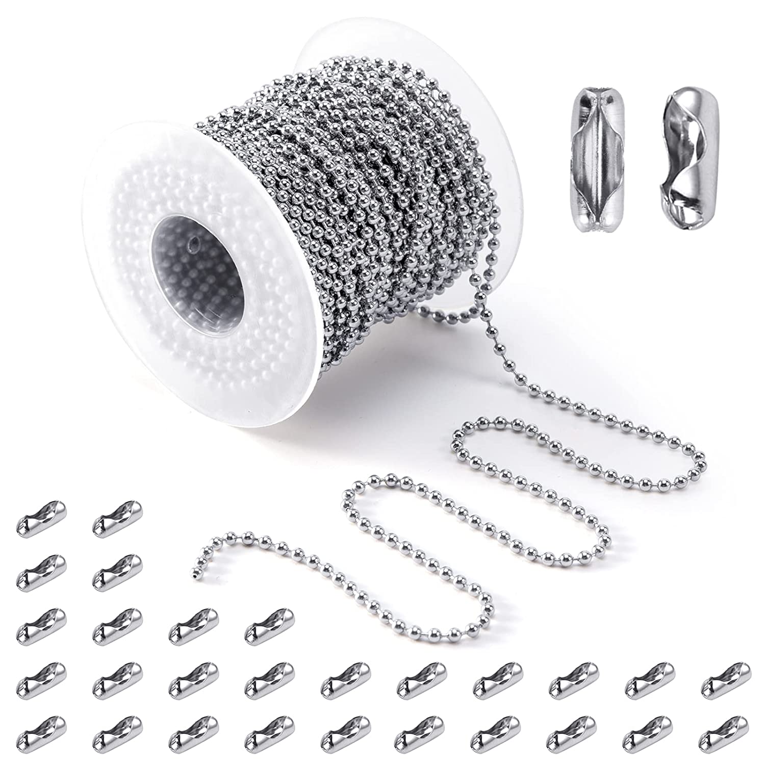 120pcs Ball Bead Chains Metal Ball Chain  Metal Ball Chain with Connectors Ball Chain Keychains 